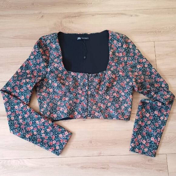 Zara Y2K Floral Square Neck Corset Crop Top M NWOT - Picture 2 of 13